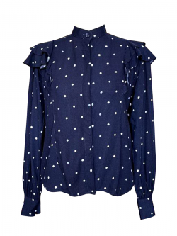 Lola Ruffle Blouse-Navy Blue